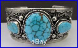 Vintage NAVAJO Sterling Kingman Water Web Turquoise Cuff Bracelet Signed J A