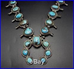 Vintage NAVAJO Sterling Silver & BISBEE Turquoise SQUASH BLOSSOM Necklace