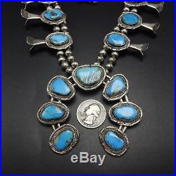Vintage NAVAJO Sterling Silver & MORENCI Turquoise SQUASH BLOSSOM Necklace