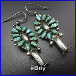 Vintage NAVAJO Sterling Silver TURQUOISE CLUSTER Squash Blossom EARRINGS Pierced