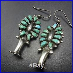 Vintage NAVAJO Sterling Silver TURQUOISE CLUSTER Squash Blossom EARRINGS Pierced