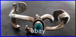 Vintage NAVAJO Sterling Silver TURQUOISE Native American Sandcast Cuff Bracelet