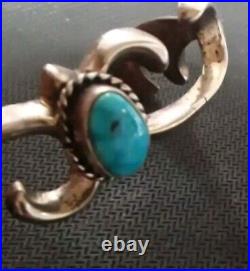 Vintage NAVAJO Sterling Silver TURQUOISE Native American Sandcast Cuff Bracelet