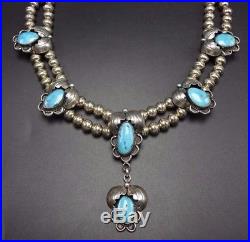 Vintage NAVAJO Sterling Silver & TURQUOISE Squash Blossom Style NECKLACE