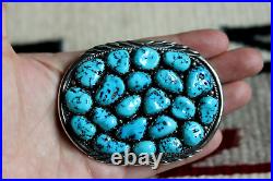 Vintage NAVAJO TURQUOISE NUGGET BELT BUCKLE signed E SPENCER sterling silver