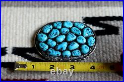 Vintage NAVAJO TURQUOISE NUGGET BELT BUCKLE signed E SPENCER sterling silver