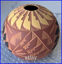 Vintage NM Acoma Pueblo Pottery Incised Vase, Artisan Cultural Decor Gifts