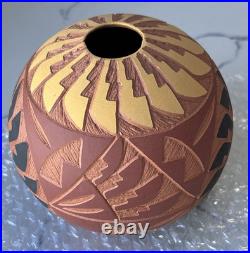 Vintage NM Acoma Pueblo Pottery Incised Vase, Artisan Cultural Decor Gifts