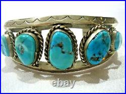 Vintage N. Lee Navajo Sterling Silver Turquoise Cuff Bracelet