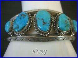 Vintage N. Lee Navajo Sterling Silver Turquoise Cuff Bracelet