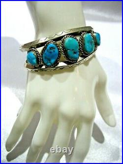 Vintage N. Lee Navajo Sterling Silver Turquoise Cuff Bracelet