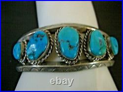 Vintage N. Lee Navajo Sterling Silver Turquoise Cuff Bracelet