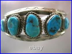 Vintage N. Lee Navajo Sterling Silver Turquoise Cuff Bracelet