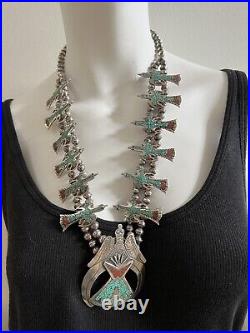 Vintage Native AmericanSquash Blossom Silver Necklace