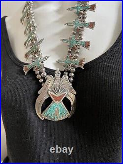 Vintage Native AmericanSquash Blossom Silver Necklace