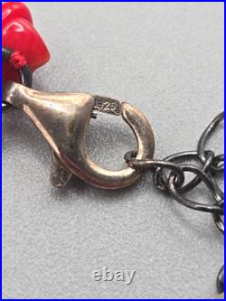 Vintage Native American 3 Strand Necklace Coral Beads, Turquoise & 925