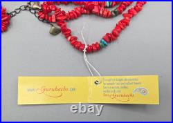 Vintage Native American 3 Strand Necklace Coral Beads, Turquoise & 925