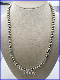 Vintage Native American 6mm Sterling Silver Bead Necklace 20