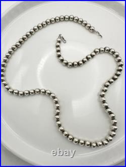 Vintage Native American 6mm Sterling Silver Bead Necklace 20