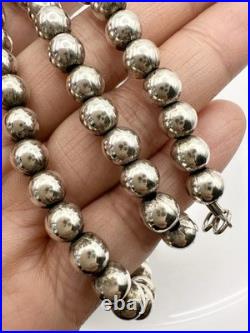 Vintage Native American 6mm Sterling Silver Bead Necklace 20