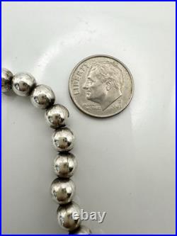Vintage Native American 6mm Sterling Silver Bead Necklace 20