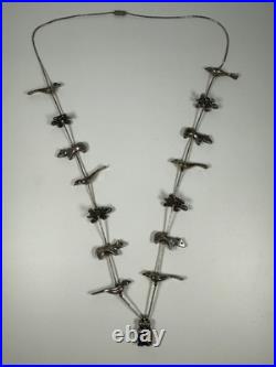 Vintage Native American 74g Sterling Silver Animal Fetish Necklace, 27
