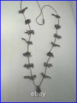 Vintage Native American 74g Sterling Silver Animal Fetish Necklace, 27
