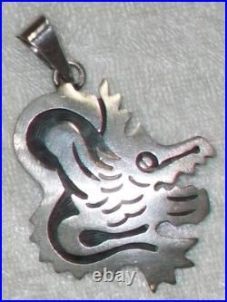 Vintage Native American 925 Sterling Silver Navajo Alligator Necklace Pendant