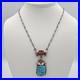 Vintage Native American 925 Sterling Silver Turquoise & Coral Lavalier Necklace