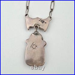 Vintage Native American 925 Sterling Silver Turquoise & Coral Lavalier Necklace