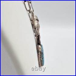 Vintage Native American 925 Sterling Silver Turquoise & Coral Lavalier Necklace