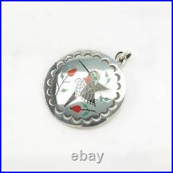 Vintage Native American Abalone Inlay Hummingbird Sterling Silver Pendant