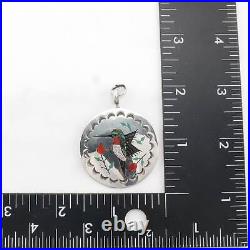 Vintage Native American Abalone Inlay Hummingbird Sterling Silver Pendant