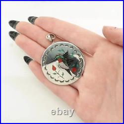 Vintage Native American Abalone Inlay Hummingbird Sterling Silver Pendant