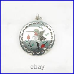 Vintage Native American Abalone Inlay Hummingbird Sterling Silver Pendant