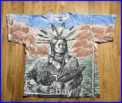 Vintage Native American All Over Print T Shirt Men's XL Multicolor AOP 90's