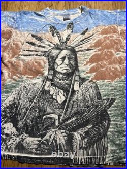 Vintage Native American All Over Print T Shirt Men's XL Multicolor AOP 90's