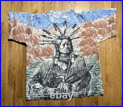 Vintage Native American All Over Print T Shirt Men's XL Multicolor AOP 90's