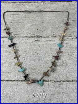 Vintage Native American Animal Zoo Carved Stone Fetish Necklace