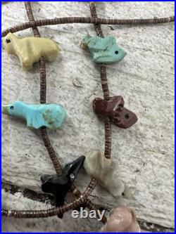 Vintage Native American Animal Zoo Carved Stone Fetish Necklace