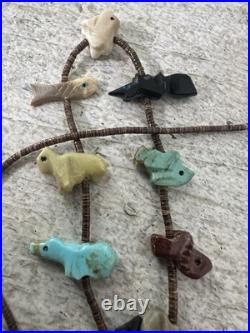 Vintage Native American Animal Zoo Carved Stone Fetish Necklace