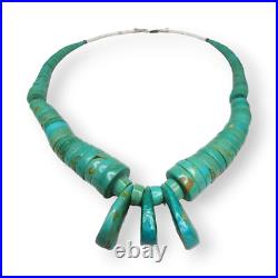 Vintage Native American Artisan Large Turquoise Heishi Statement Necklace 29 In