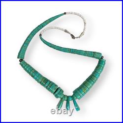 Vintage Native American Artisan Large Turquoise Heishi Statement Necklace 29 In