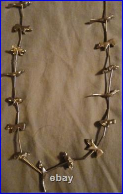 Vintage Native American Artisan Sterling Silver Animal Fetish Necklace 30