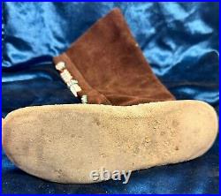 Vintage Native American Beaded Moccasin Boots Silver Buttons