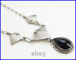 Vintage Native American Black Onyx Sterling Silver Pendant Necklace 18 Inch
