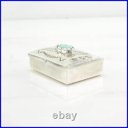 Vintage Native American Blue Turquoise Stamped Sterling Silver, Pill Box