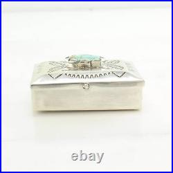 Vintage Native American Blue Turquoise Stamped Sterling Silver, Pill Box