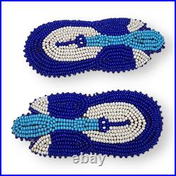 Vintage Native American Blue and White Seed Bead Barrettes Set of Two Matching
