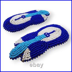 Vintage Native American Blue and White Seed Bead Barrettes Set of Two Matching